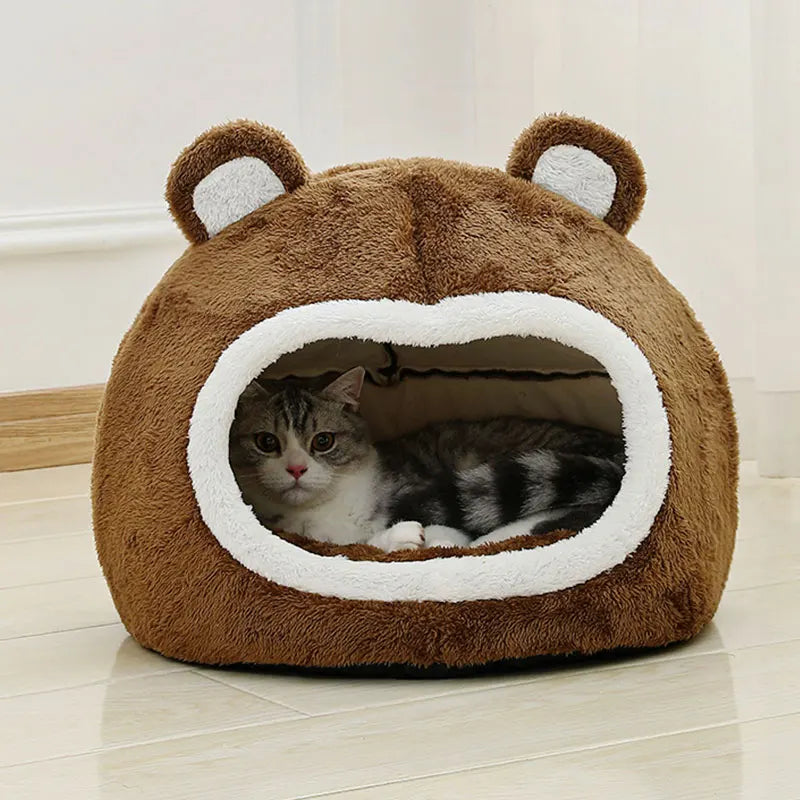 WhiskerHide™ Plush Cat Cave – Cozy Covered Bed for Cats & Small Dogs