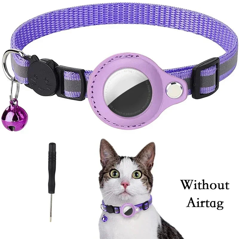 TrackMeow™ AirTag Cat Collar – Reflective, Anti-Lost with Bell & Secure GPS Holder