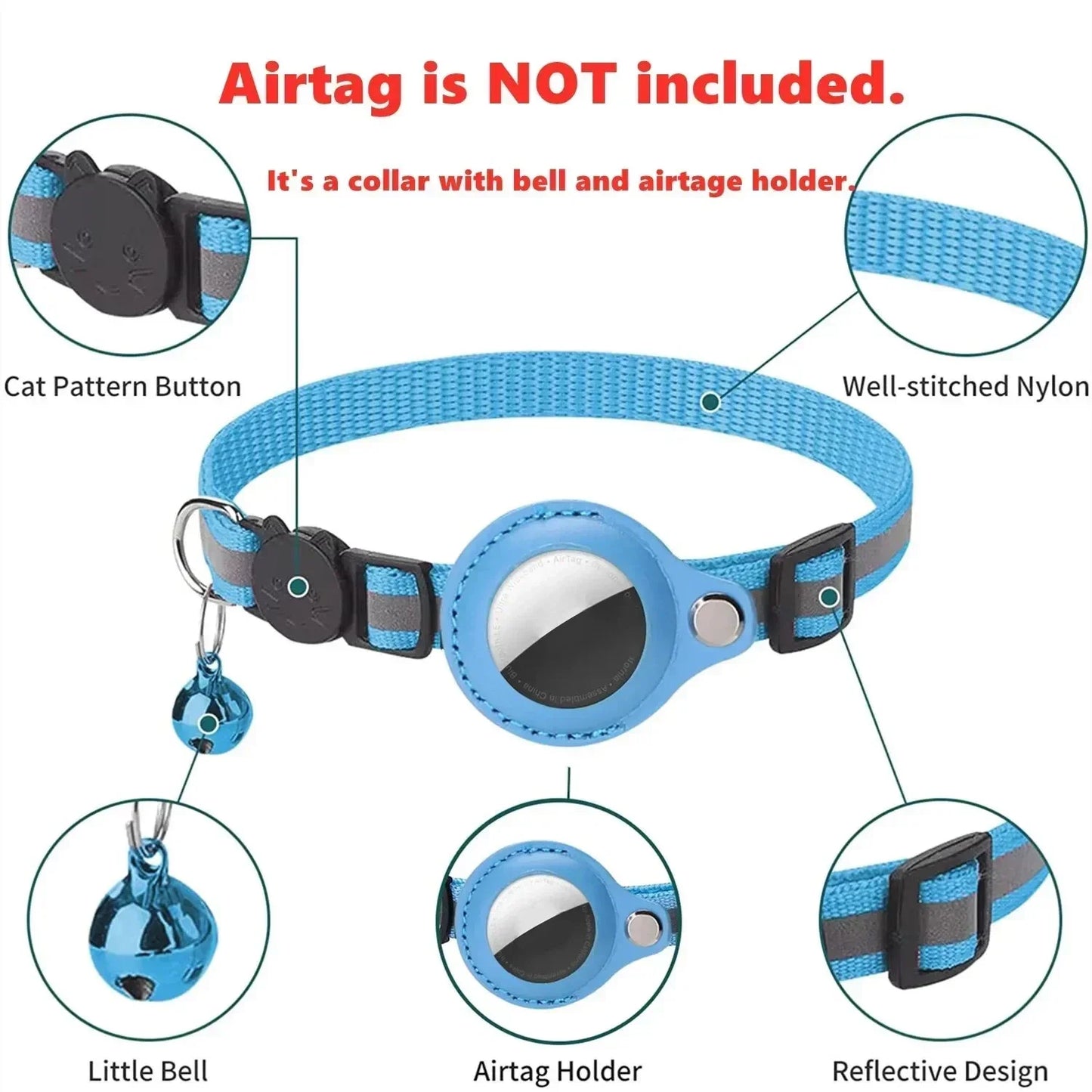 TrackMeow™ AirTag Cat Collar – Reflective, Anti-Lost with Bell & Secure GPS Holder