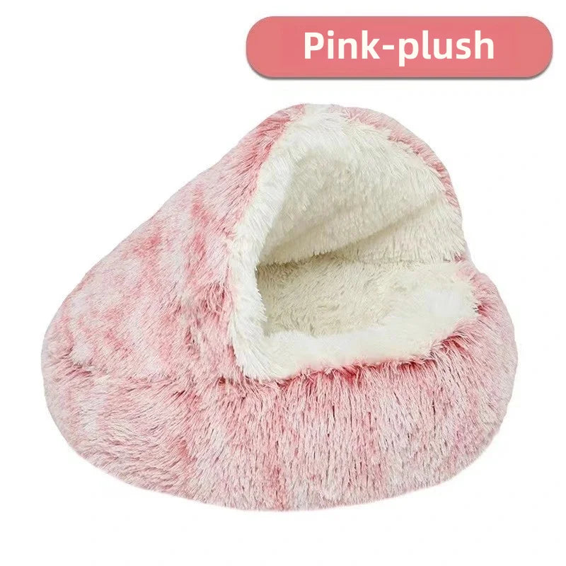 SnugShell™ Semi-Enclosed Cat Bed – Plush Winter Hideaway Nest