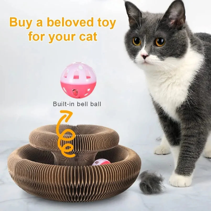 FlexiScratch™ Foldable Cat Scratcher & Bed – Recyclable Cardboard Curl Toy
