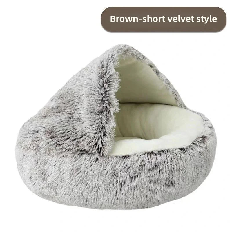 SnugShell™ Semi-Enclosed Cat Bed – Plush Winter Hideaway Nest