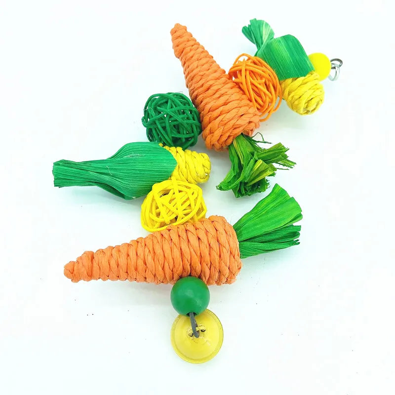 Carrot & Corn Vine Chew Toy – Hanging Enrichment for Birds & Small Pets