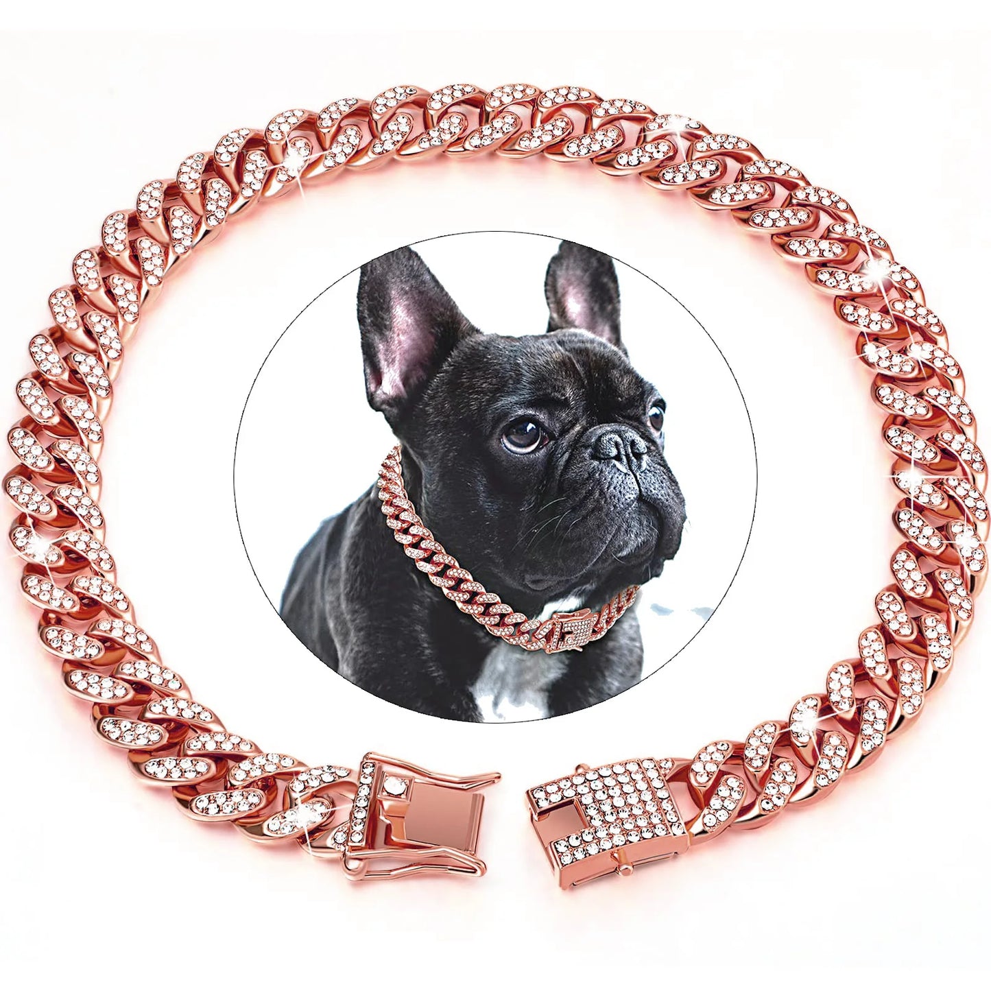 BlingBone™ Cuban Link Pet Chain – Diamond-Cut Collar for Dogs & Cats