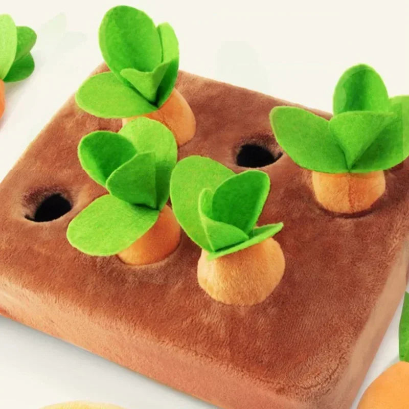 Carrot Patch Puzzle Toy – Plush Chew & Tug Game for Curious Pups