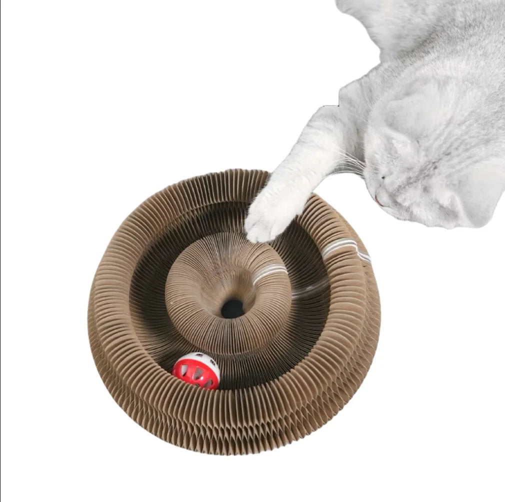 FlexiScratch™ Foldable Cat Scratcher & Bed – Recyclable Cardboard Curl Toy