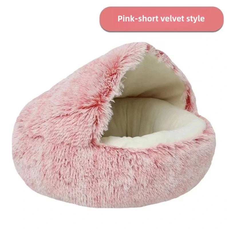 SnugShell™ Semi-Enclosed Cat Bed – Plush Winter Hideaway Nest