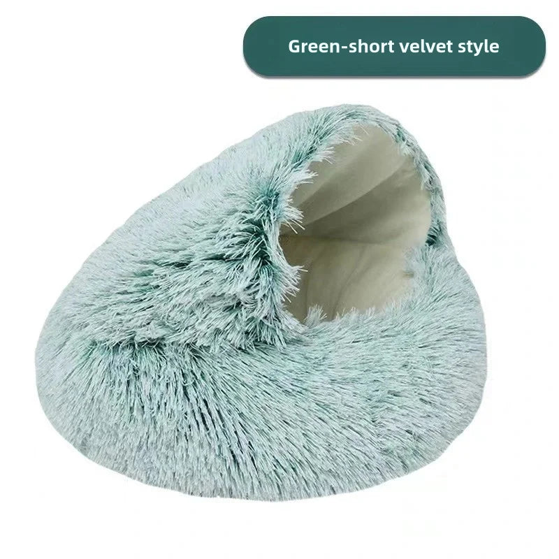 SnugShell™ Semi-Enclosed Cat Bed – Plush Winter Hideaway Nest
