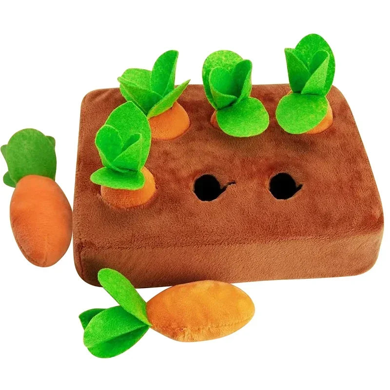 Carrot Patch Puzzle Toy – Plush Chew & Tug Game for Curious Pups