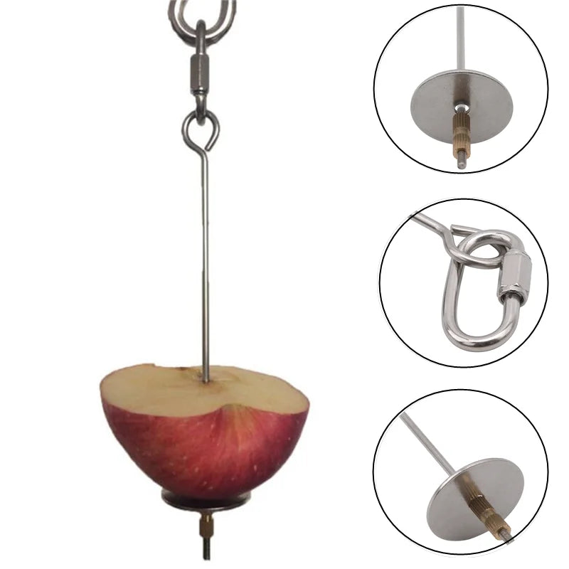 SnackSkewer™ Stainless Steel Fruit Holder – Hanging Cage Treat Toy for Birds