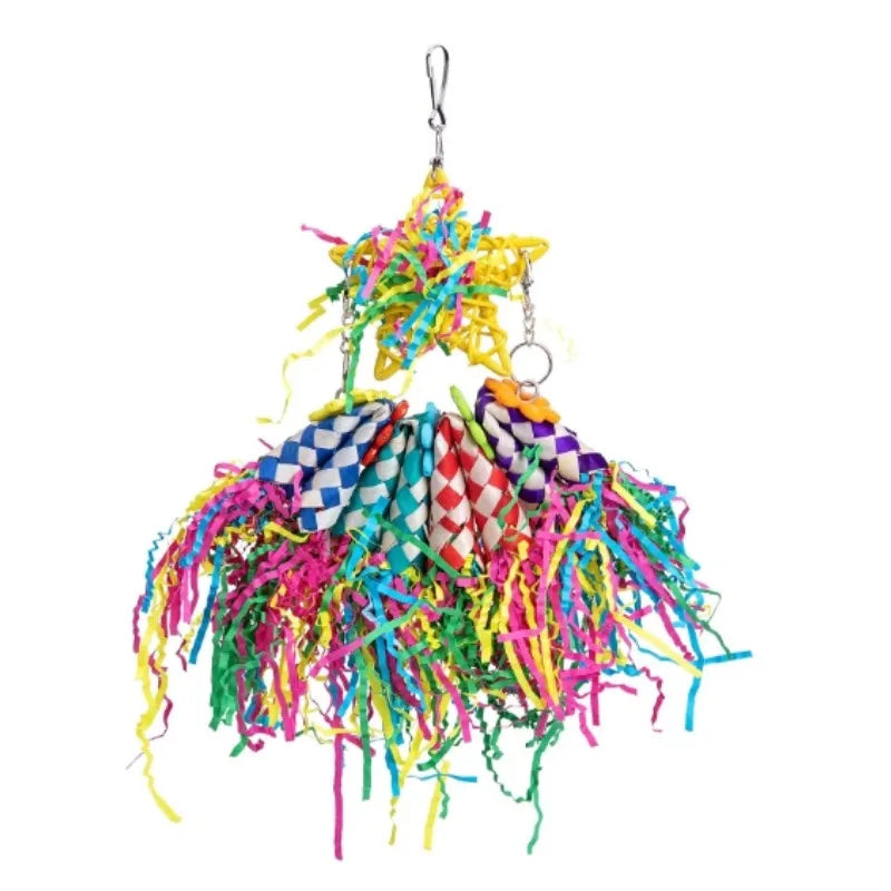 Peck & Play™ Parrot Enrichment Toy Set – Natural Wood, Paper & Silk