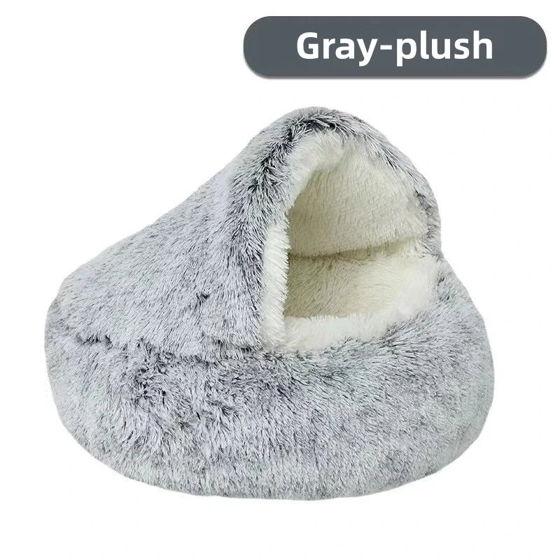 SnugShell™ Semi-Enclosed Cat Bed – Plush Winter Hideaway Nest