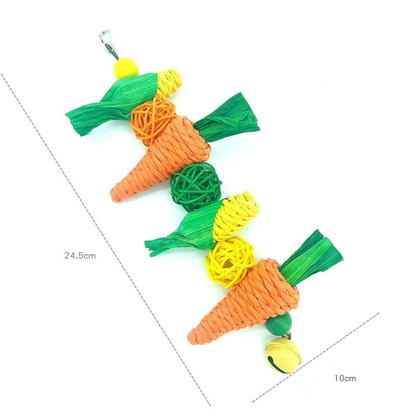 Carrot & Corn Vine Chew Toy – Hanging Enrichment for Birds & Small Pets