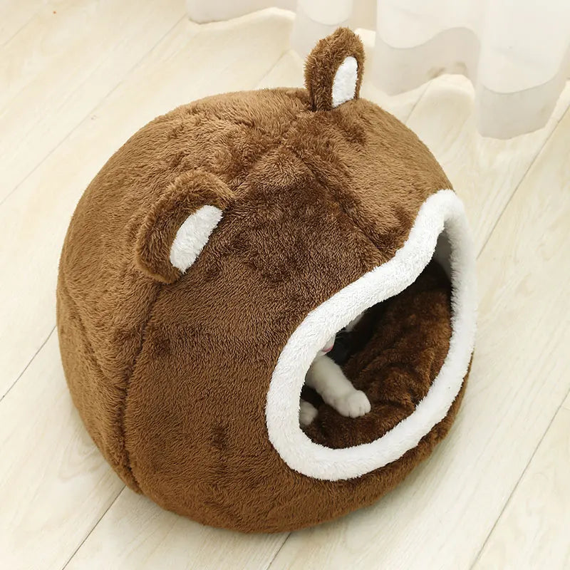 WhiskerHide™ Plush Cat Cave – Cozy Covered Bed for Cats & Small Dogs