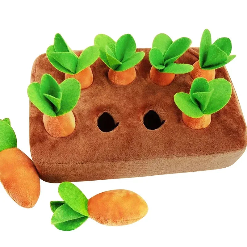 Carrot Patch Puzzle Toy – Plush Chew & Tug Game for Curious Pups