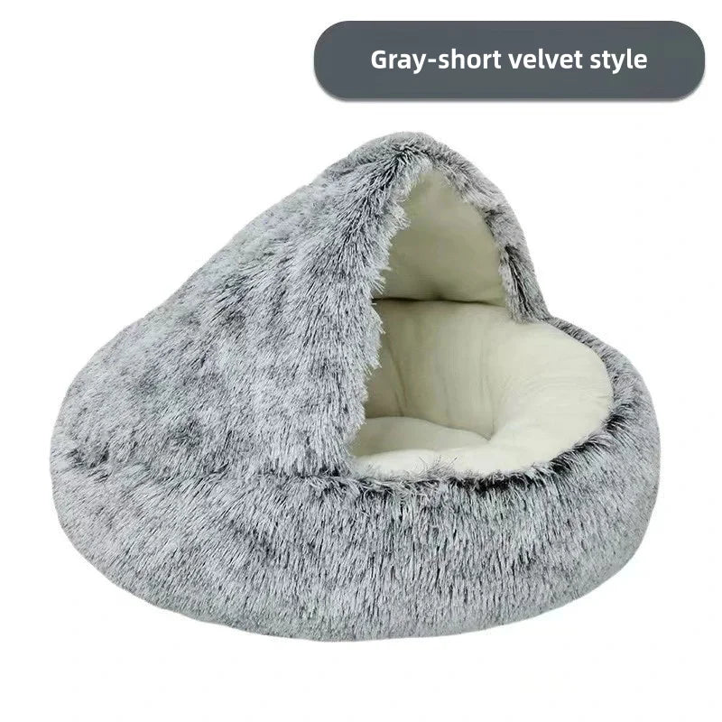 SnugShell™ Semi-Enclosed Cat Bed – Plush Winter Hideaway Nest