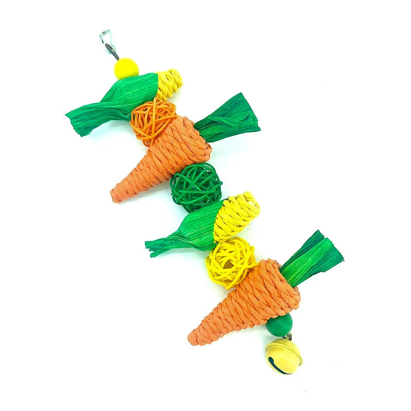 Carrot & Corn Vine Chew Toy – Hanging Enrichment for Birds & Small Pets