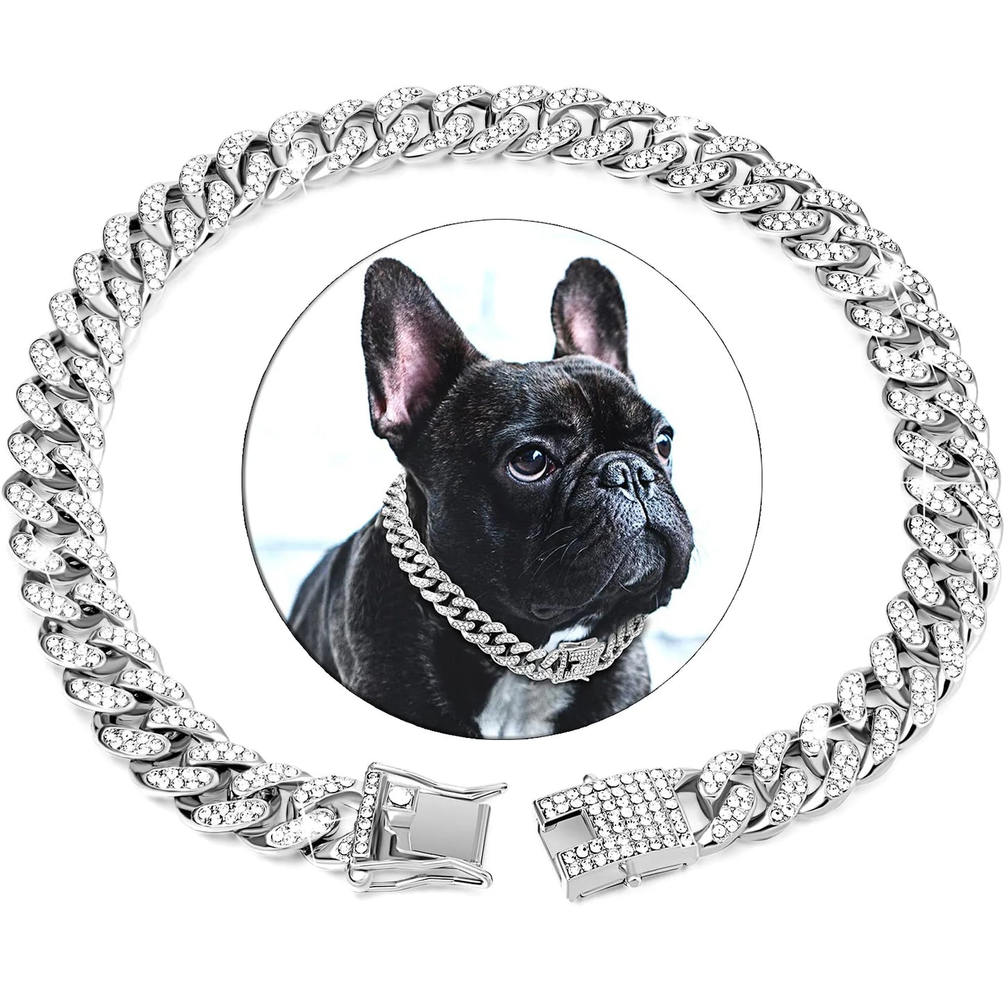 BlingBone™ Cuban Link Pet Chain – Diamond-Cut Collar for Dogs & Cats