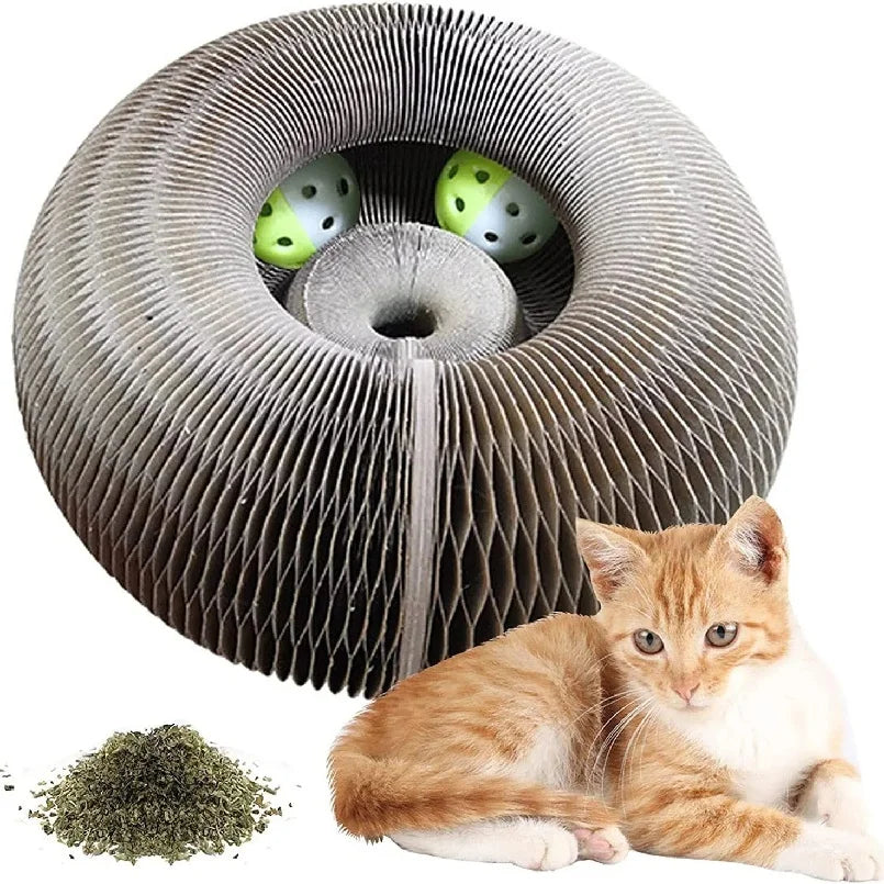 FlexiScratch™ Foldable Cat Scratcher & Bed – Recyclable Cardboard Curl Toy