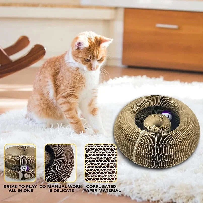 FlexiScratch™ Foldable Cat Scratcher & Bed – Recyclable Cardboard Curl Toy