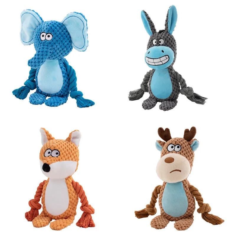 RopePals™ Plush Animal Toy Collection – Squeaky Chew Friends for Dogs & Puppies