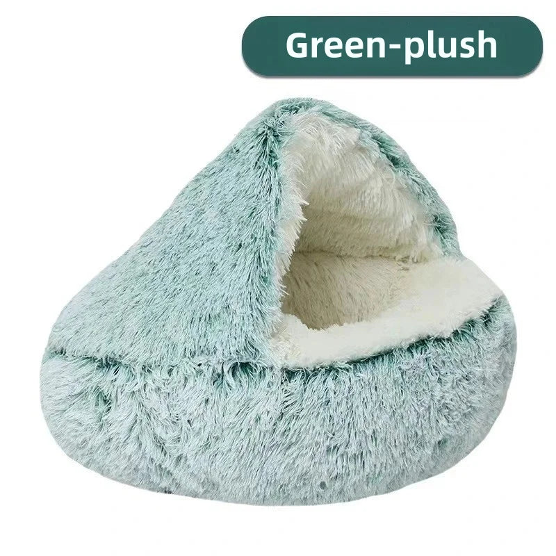 SnugShell™ Semi-Enclosed Cat Bed – Plush Winter Hideaway Nest