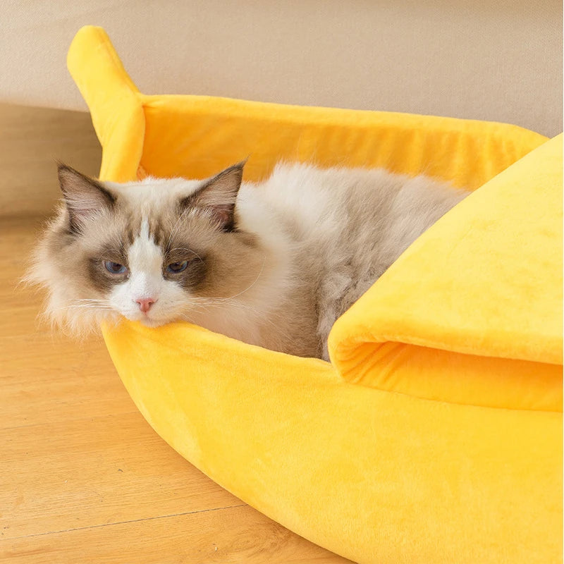 NanaNap™ Banana Cat Bed – Soft & Silly Hideaway for Cats & Small Pets