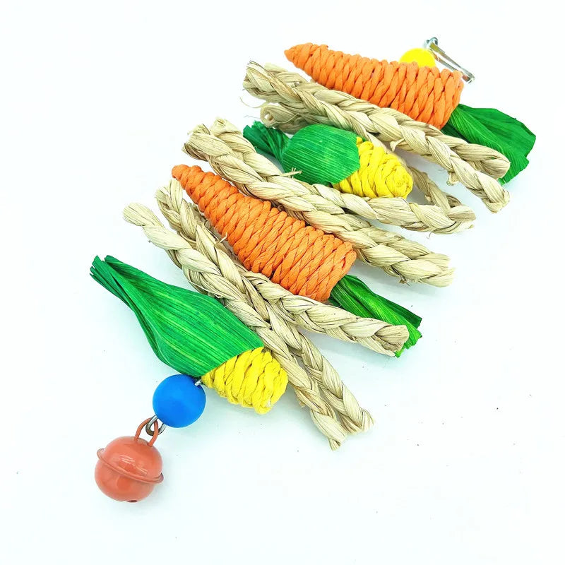 Carrot & Corn Vine Chew Toy – Hanging Enrichment for Birds & Small Pets