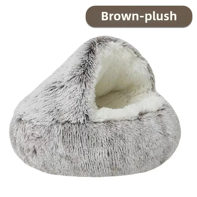 SnugShell™ Semi-Enclosed Cat Bed – Plush Winter Hideaway Nest