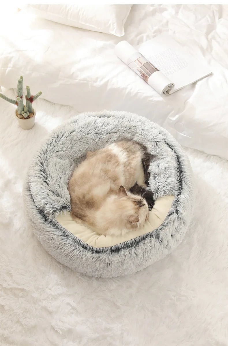 SnugShell™ Semi-Enclosed Cat Bed – Plush Winter Hideaway Nest