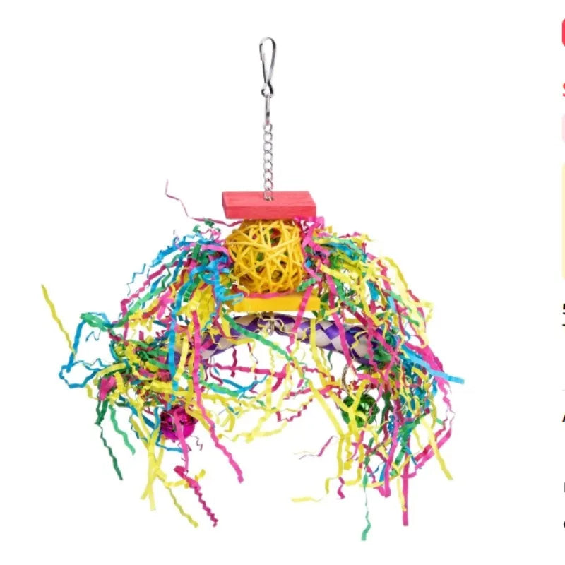 Peck & Play™ Parrot Enrichment Toy Set – Natural Wood, Paper & Silk