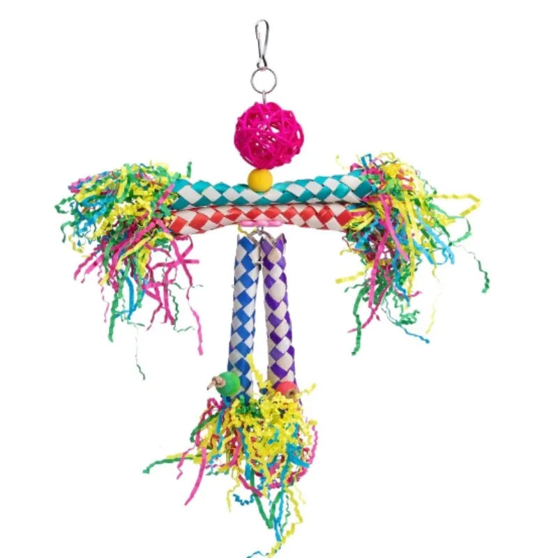 Peck & Play™ Parrot Enrichment Toy Set – Natural Wood, Paper & Silk