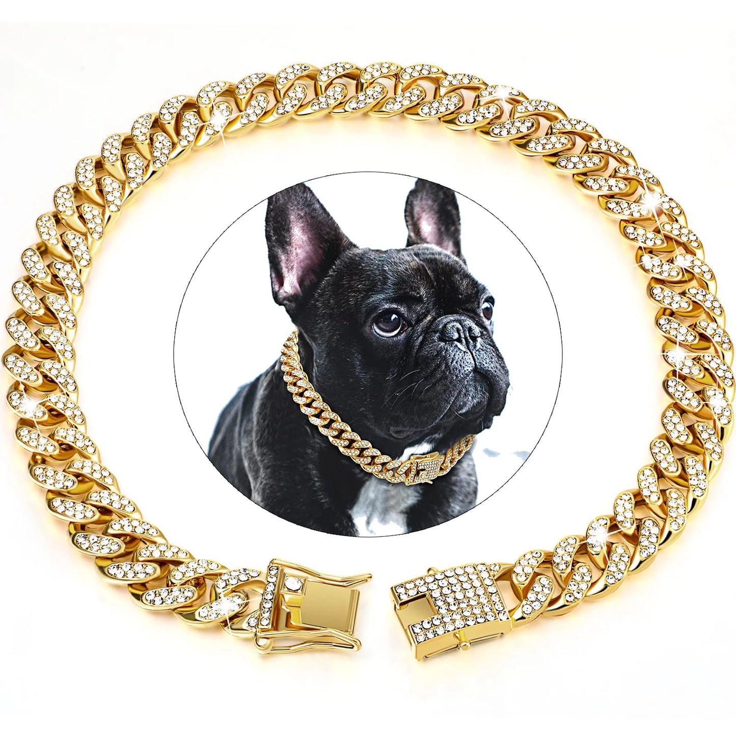 BlingBone™ Cuban Link Pet Chain – Diamond-Cut Collar for Dogs & Cats