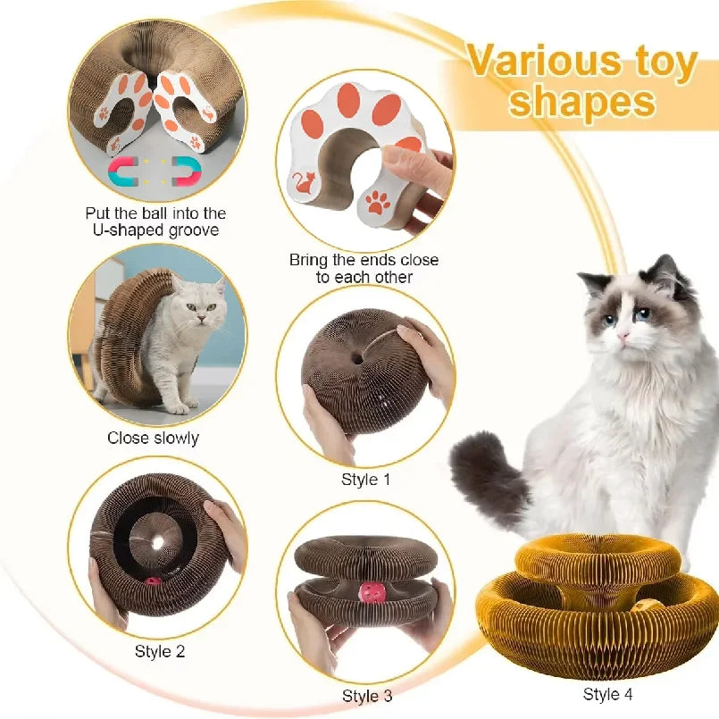 FlexiScratch™ Foldable Cat Scratcher & Bed – Recyclable Cardboard Curl Toy