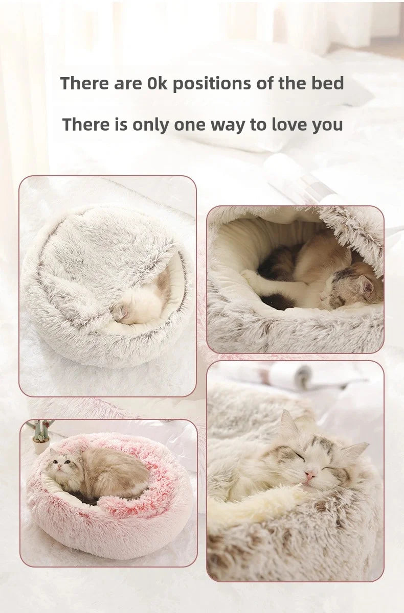 SnugShell™ Semi-Enclosed Cat Bed – Plush Winter Hideaway Nest