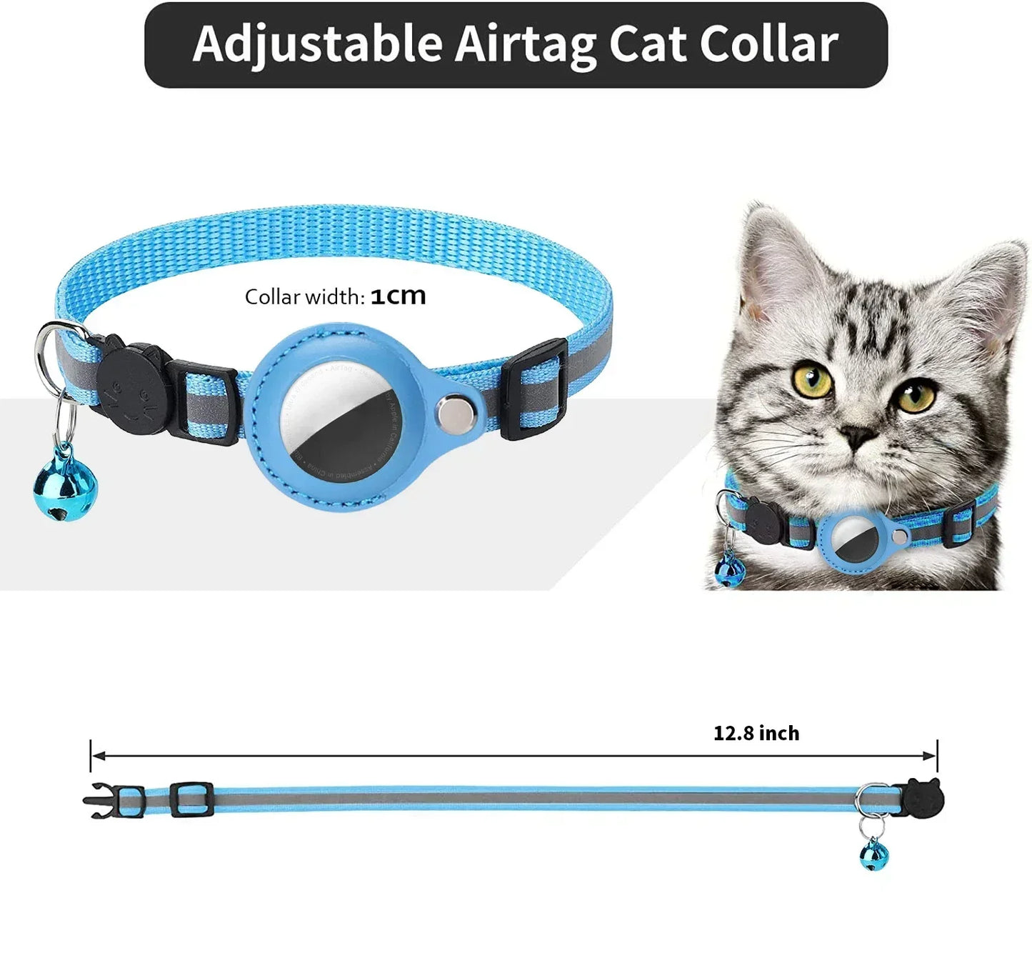 TrackMeow™ AirTag Cat Collar – Reflective, Anti-Lost with Bell & Secure GPS Holder
