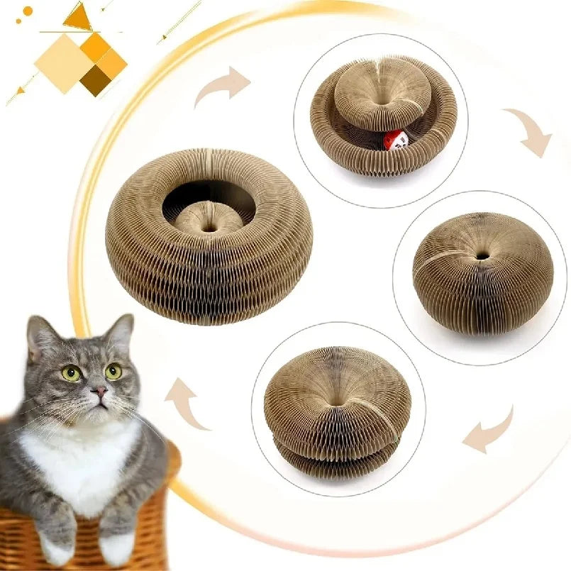 FlexiScratch™ Foldable Cat Scratcher & Bed – Recyclable Cardboard Curl Toy