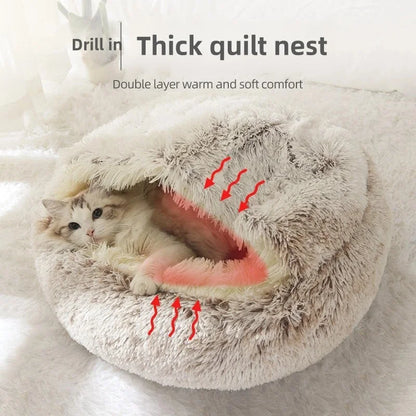 SnugShell™ Semi-Enclosed Cat Bed – Plush Winter Hideaway Nest