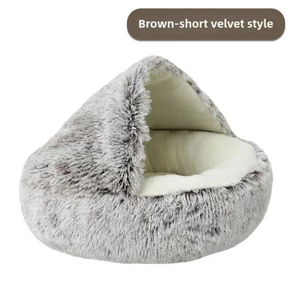 SnugShell™ Semi-Enclosed Cat Bed – Plush Winter Hideaway Nest