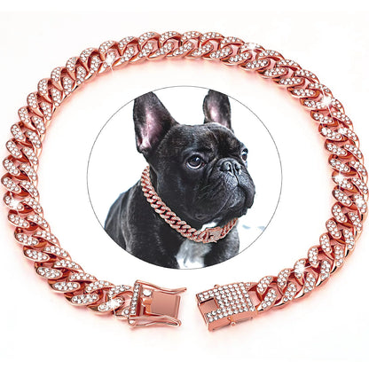 BlingBone™ Cuban Link Pet Chain – Diamond-Cut Collar for Dogs & Cats