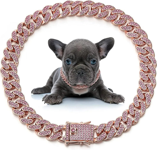 BlingBone™ Cuban Link Pet Chain – Diamond-Cut Collar for Dogs & Cats