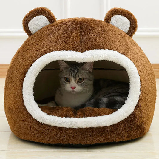WhiskerHide™ Plush Cat Cave – Cozy Covered Bed for Cats & Small Dogs