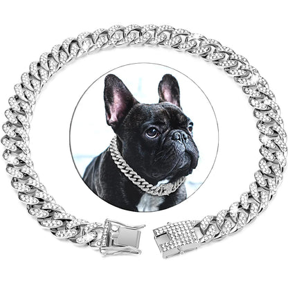 BlingBone™ Cuban Link Pet Chain – Diamond-Cut Collar for Dogs & Cats