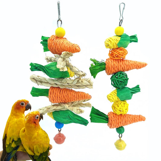 Carrot & Corn Vine Chew Toy – Hanging Enrichment for Birds & Small Pets