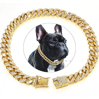 BlingBone™ Cuban Link Pet Chain – Diamond-Cut Collar for Dogs & Cats