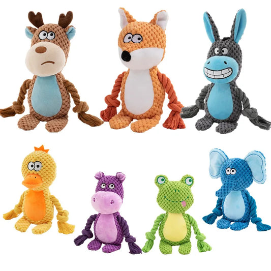 RopePals™ Plush Animal Toy Collection – Squeaky Chew Friends for Dogs & Puppies